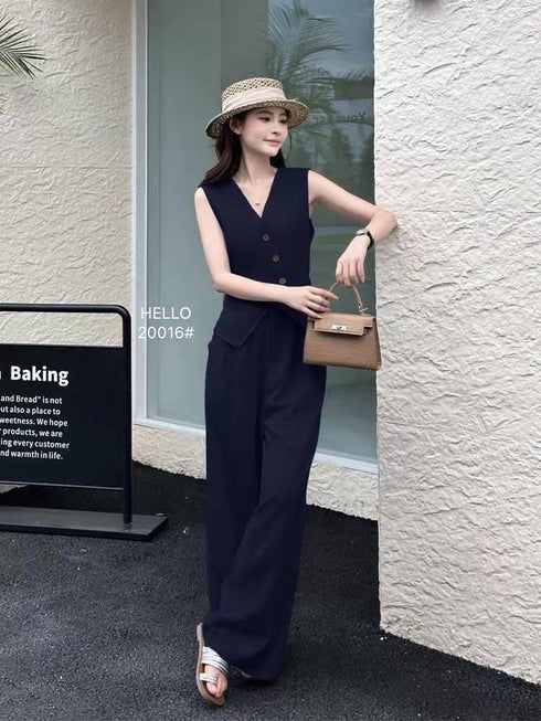 Asymmetrical Button Down Vest With Skirts Sets